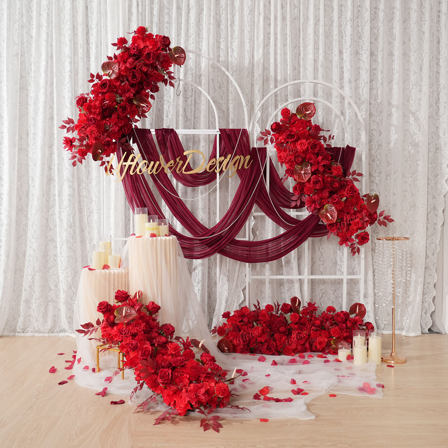 Flower Wall Panel - Uflower rouge fleur rangée mariage arc