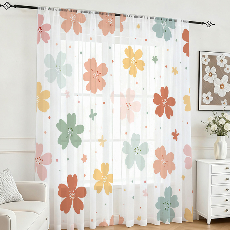 Flower Wall Panel - Lot de 2 rideaux transparents imprimés