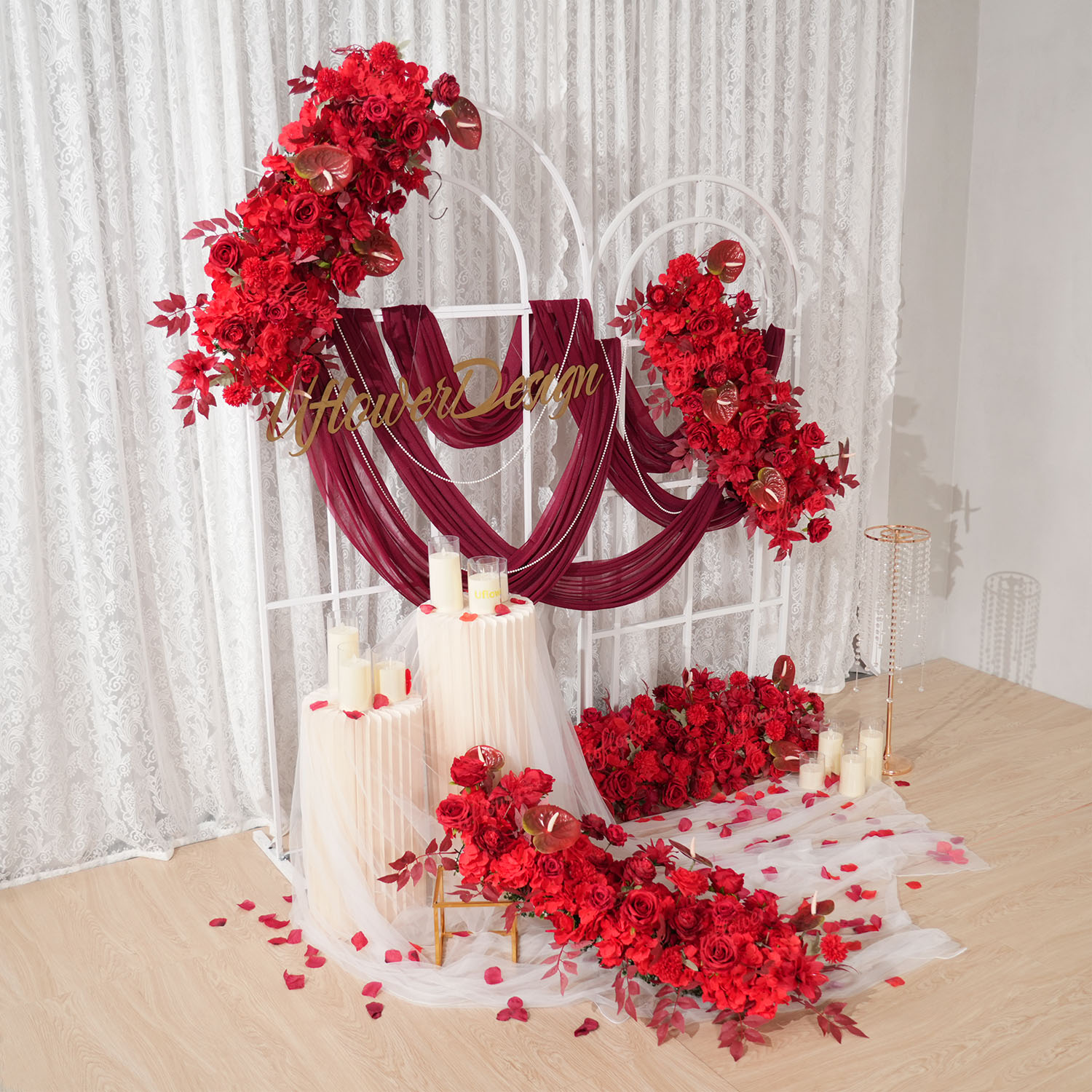 Uflower rouge fleur rangée mar - Flower Wall Panel avis et prix